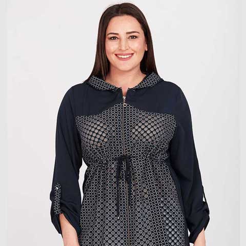 Plus Size Patterned Jacket with Waist-Tie