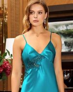 Turquoise Satin and Lace Nightdress and Gown