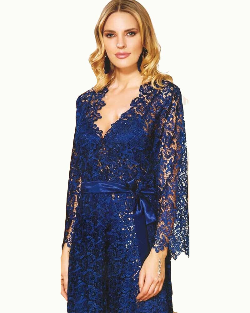 Navy Satin and Lace Nightdress and Gown