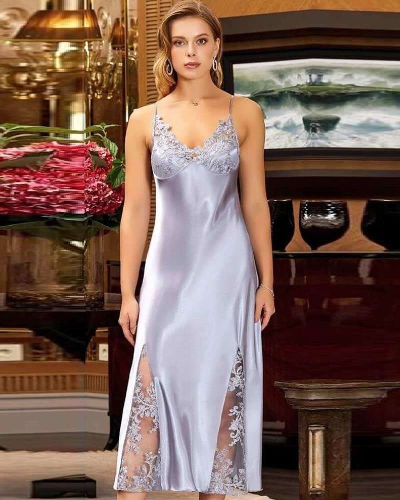 Lilac Satin and Lace Nightdress and Gown
