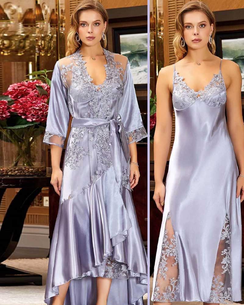 Lilac Satin and Lace Nightdress and Gown