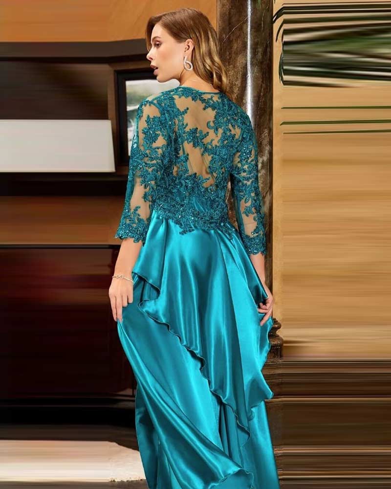 Turquoise Satin and Lace Nightdress and Gown