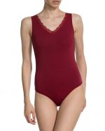 Burgundy Lace Trim Bodysuit