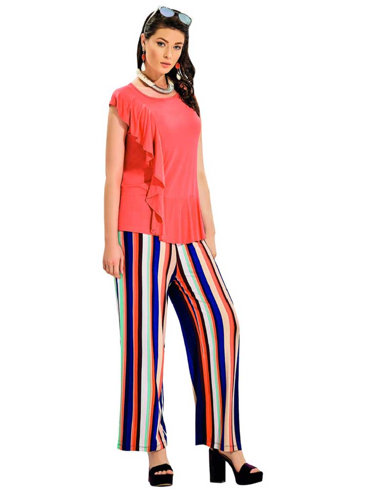 Draped Top and Striped Trouser