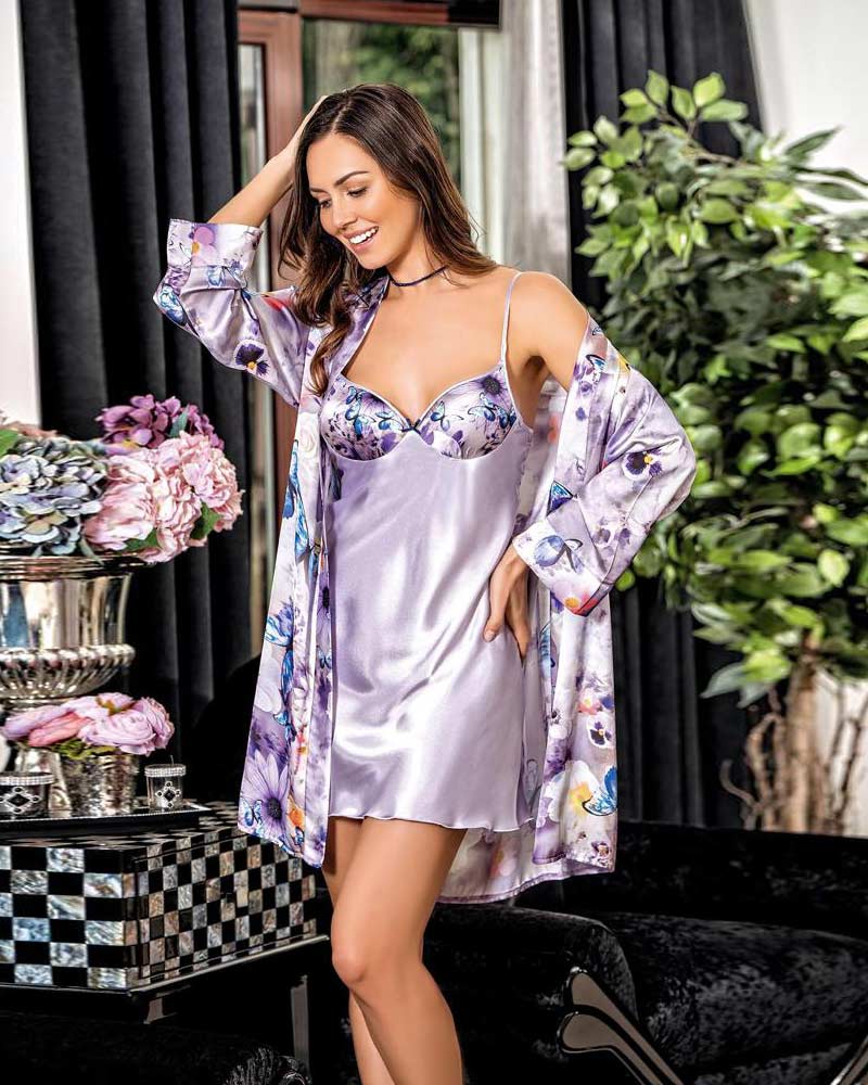 Lilac Satin Nightdress and Gown