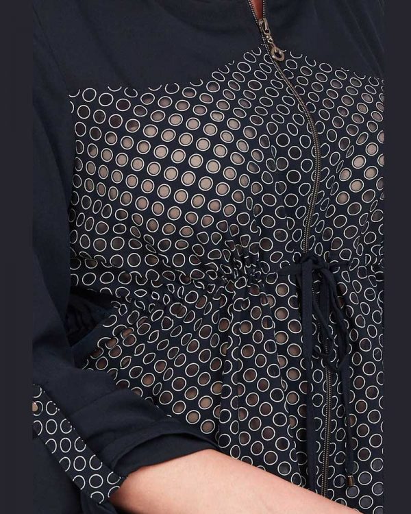 Plus Size Patterned Jacket with Waist-Tie